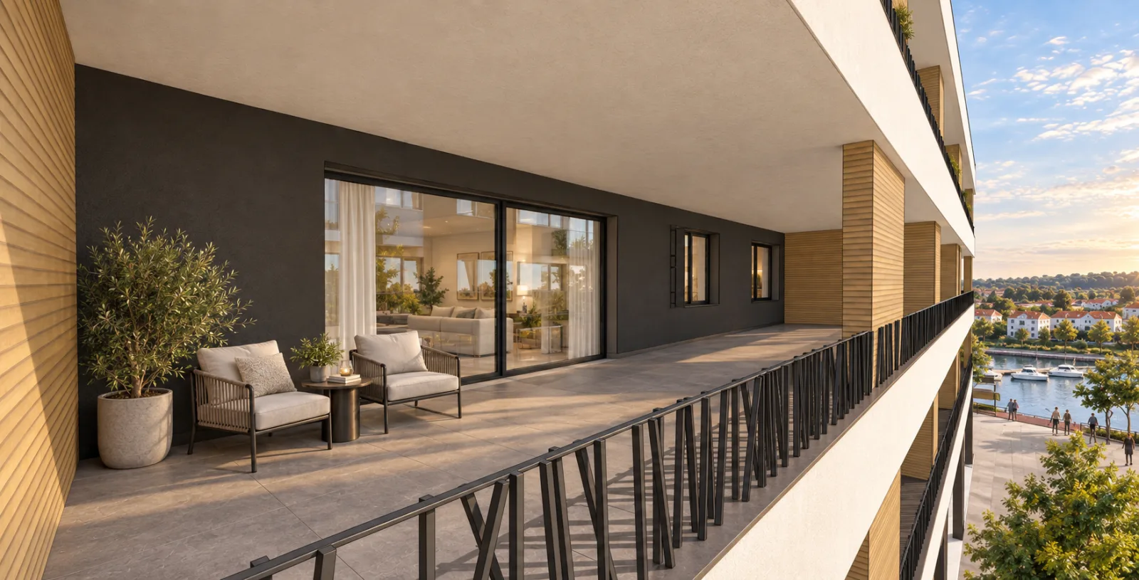 Loggia d'un appartement LE QUAI au coucher du soleil