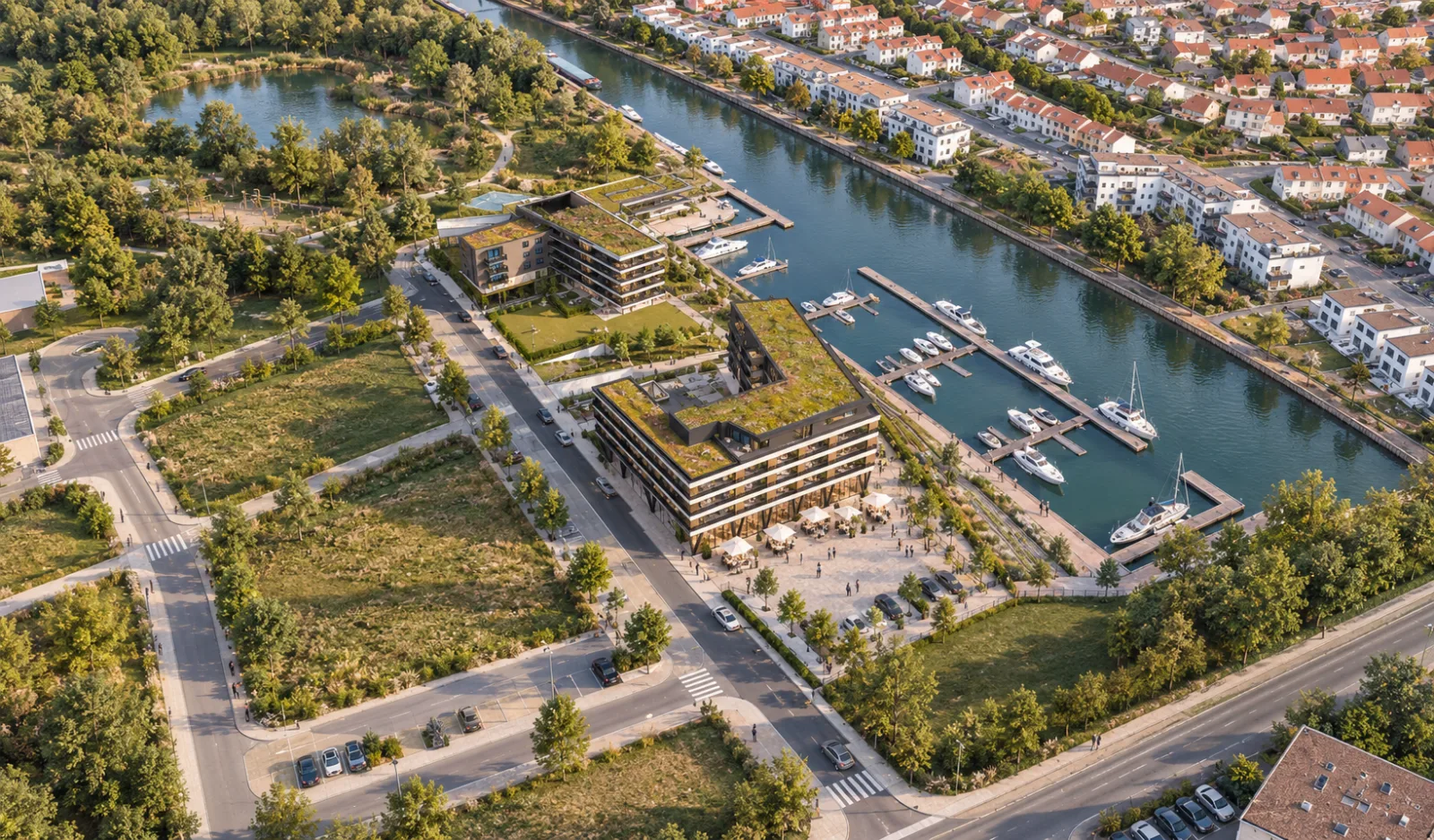 LE QUAI — vue aérienne de l'écoquartier et du port de plaisance